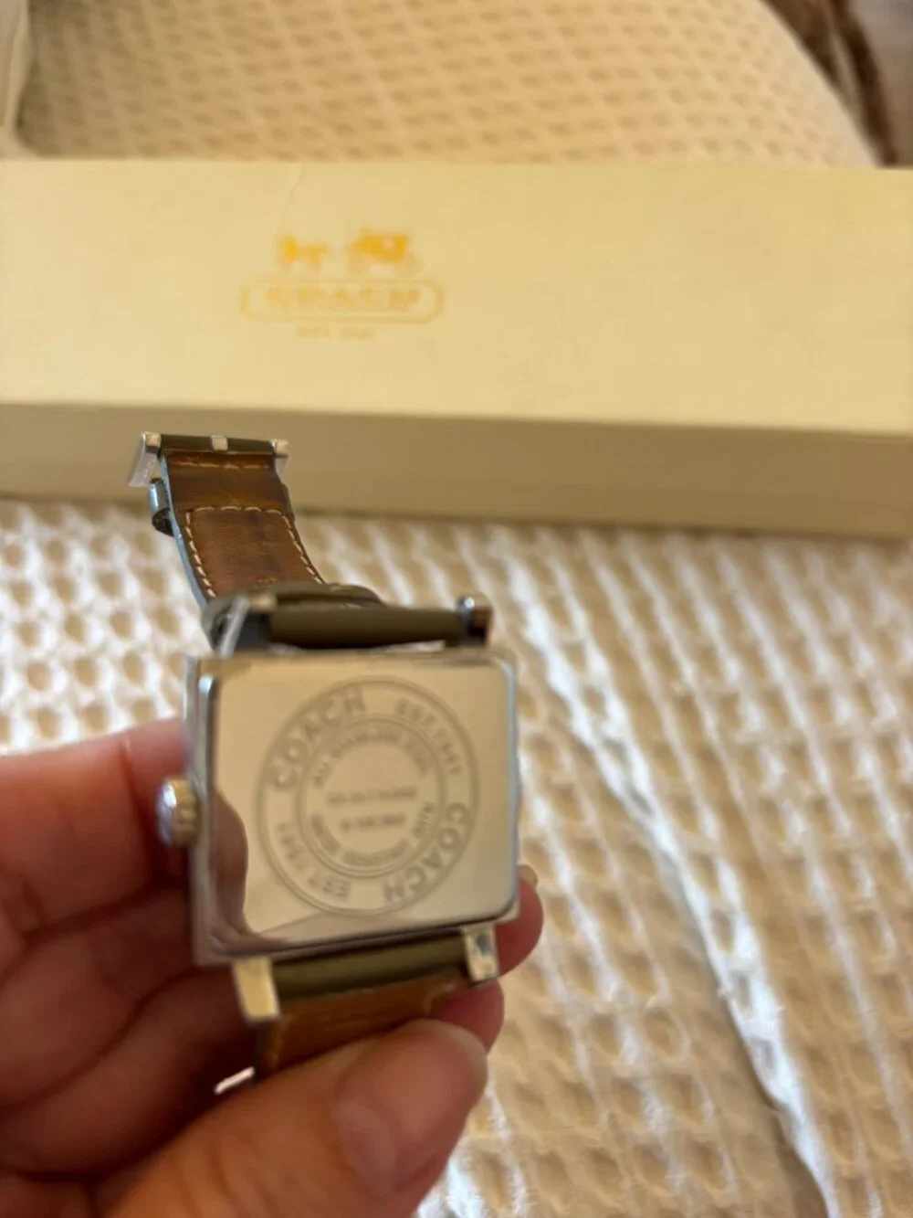Vintage Coach Signature Square Watch – Stainless Steel, Leather